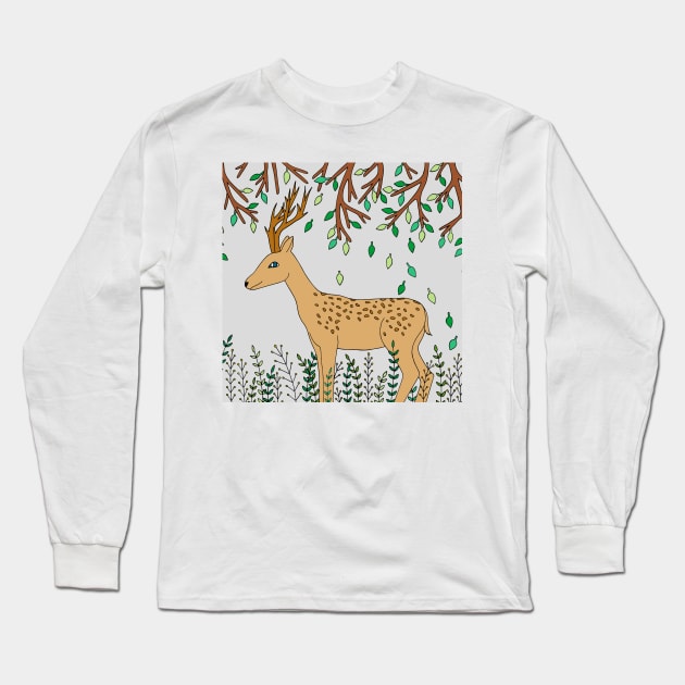 Forest Deer Long Sleeve T-Shirt by HLeslie Design